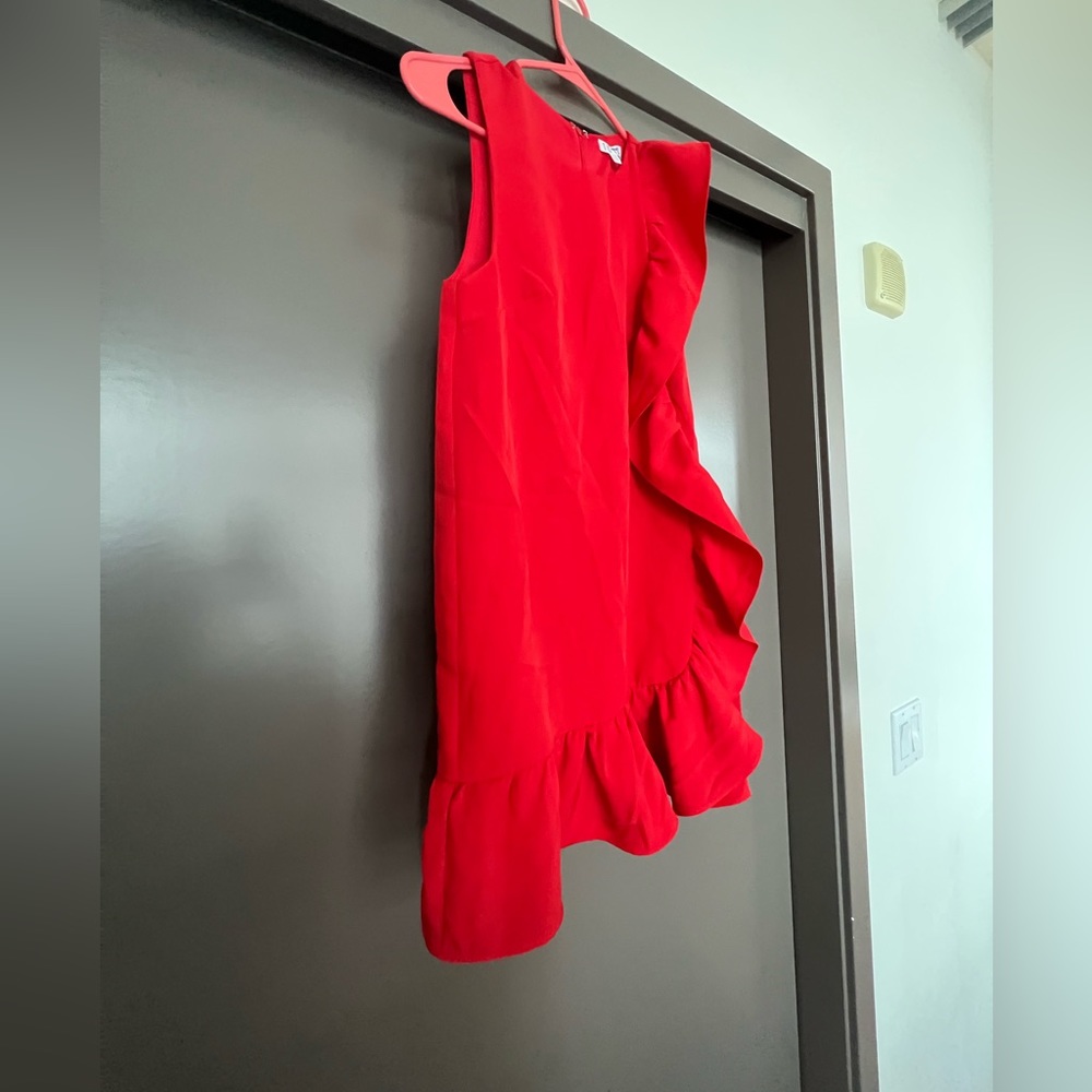 TCEC red ruffle mink dress from Blue Door